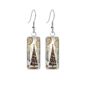 Stainless Steel Christmas Tree Earrings | Elegant Holiday Jewelry Glass Accents